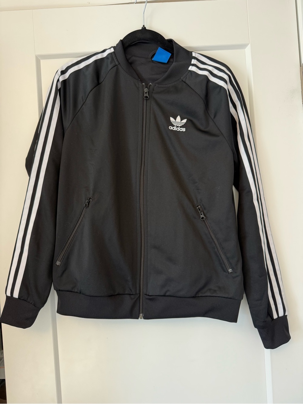 NWOT- Women’s Adidas Black Track Jacket with White Stripes size medium